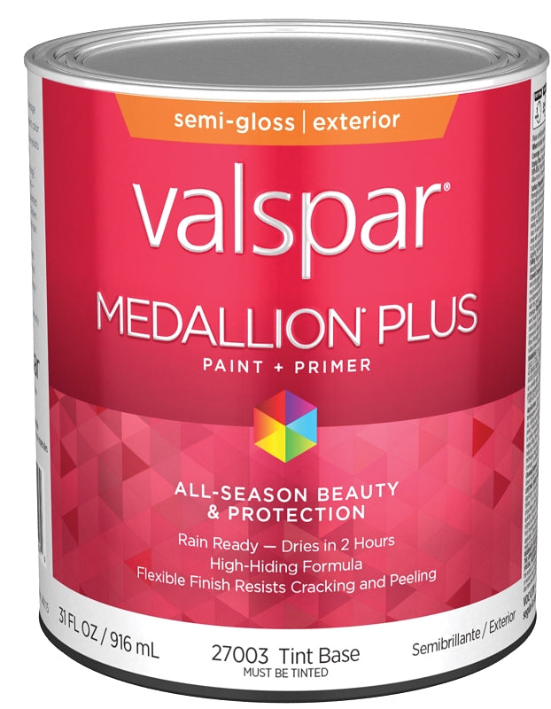 Valspar Medallion Plus 2600 028.0027003.005 Latex Paint, Acrylic Base, Semi-Gloss Sheen, Tint Base, 1 qt