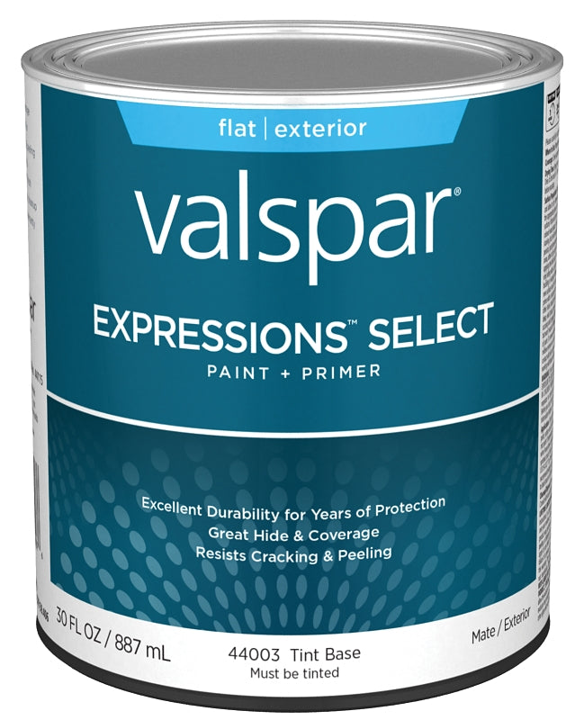 Valspar Expressions Select 4400 028.0044003.005 Latex Paint, Acrylic Base, Flat, Tint Base, 1 qt, Plastic Can