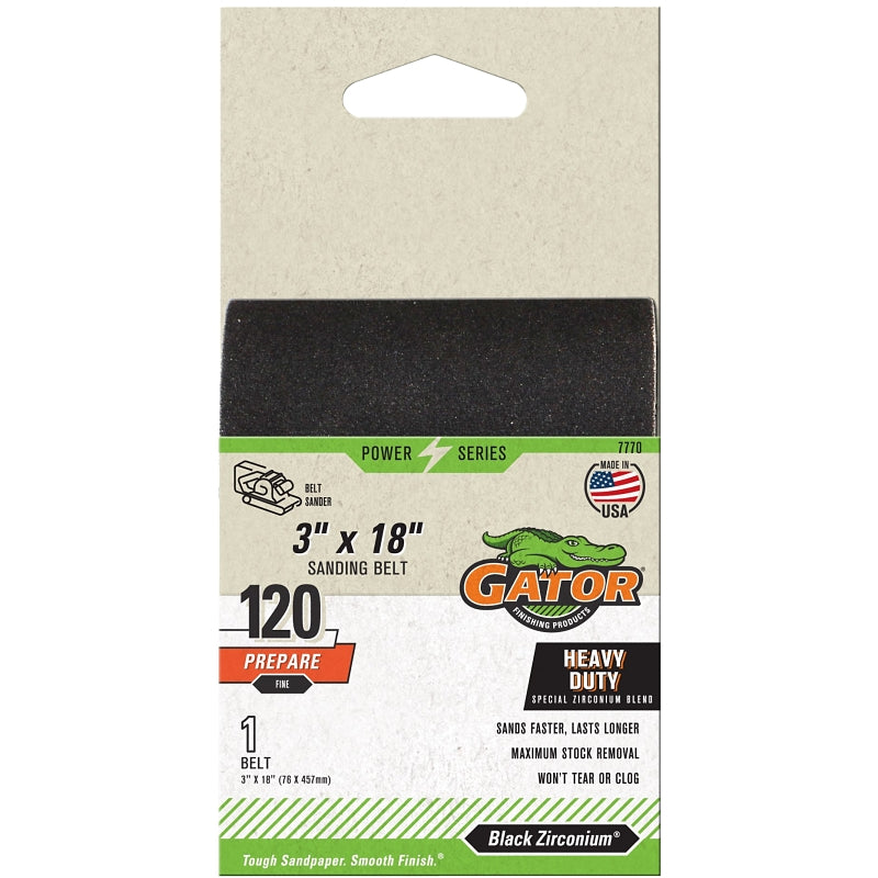 Gator 7770 Sanding Belt, 3 in W, 18 in L, 120 Grit, Fine, Zirconium Oxide Abrasive