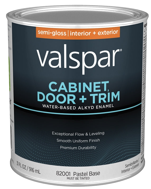 Valspar 8200 028.0082001.005 Cabinet, Door and Trim Paint Enamel, Water Base, Semi-Gloss Sheen, Pastel Base, 1 qt