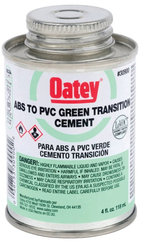 Oatey 30900 Solvent Cement, 4 oz Can, Liquid, Green