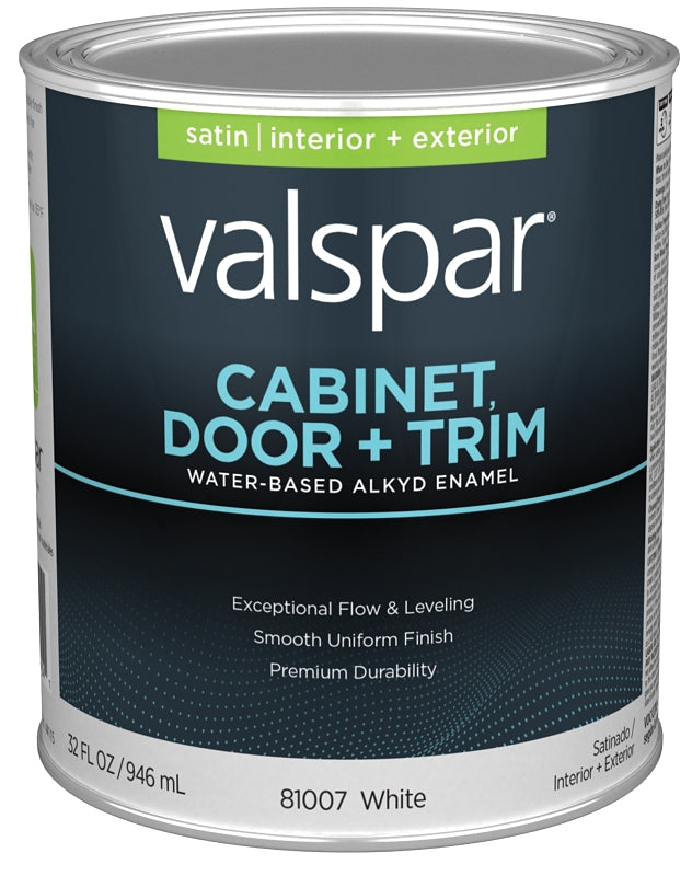 Valspar 8100 028.0081007.005 Cabinet, Door and Trim Paint Enamel, Water Base, Satin Sheen, White Base, 1 qt