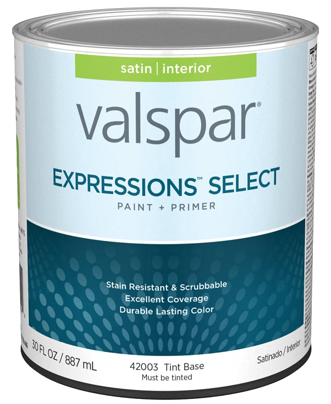 Valspar Expressions Select 4200 028.0042003.005 Latex Paint, Acrylic Base, Satin Sheen, Tint Base, 1 qt