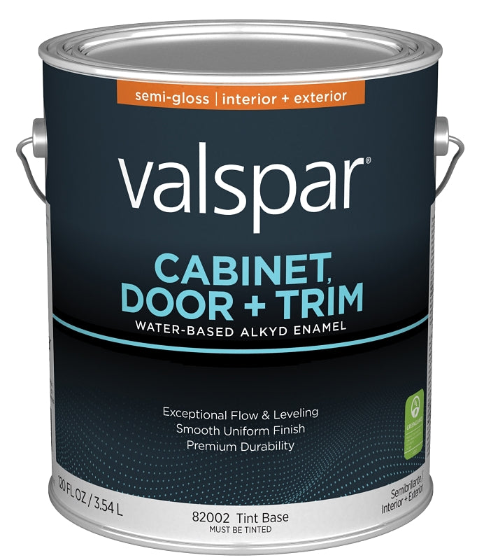 Valspar 8200 028.0082002.007 Cabinet, Door and Trim Paint Enamel, Water Base, Semi-Gloss Sheen, Tint Base, 1 gal