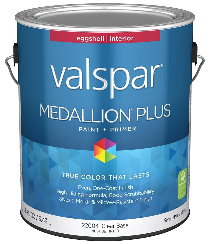 Valspar Medallion Plus 2200 028.0022004.007 Latex Paint, Acrylic Base, Eggshell Sheen, Clear Base, 1 gal