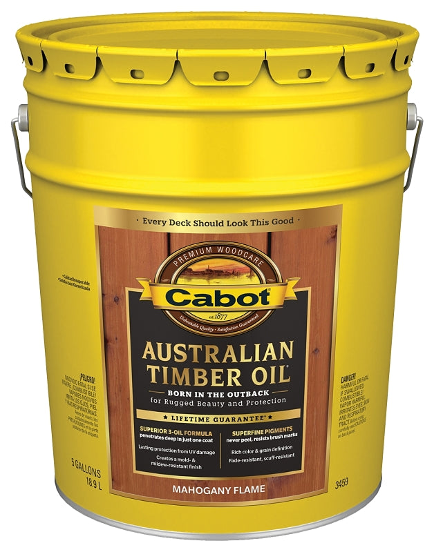 Cabot 140.0003459.008 Australian Timber Oil, Mahogany Flame, Liquid, 5 gal, Pail