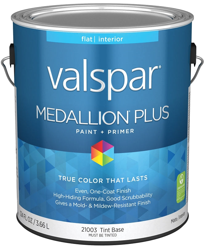 Valspar Medallion Plus 2100 028.0021003.007 Latex Paint, Acrylic Base, Flat Sheen, Tint Base, 1 gal, Plastic Can