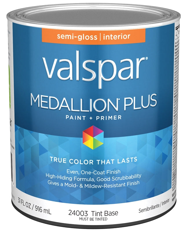 Valspar Medallion Plus 2700 028.0024003.005 Latex Paint, Acrylic Base, Semi-Gloss Sheen, Tint Base, 1 qt