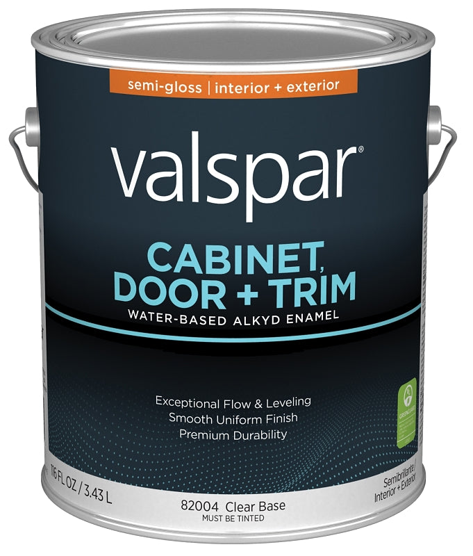 Valspar 8200 028.0082004.007 Cabinet, Door and Trim Paint Enamel, Water Base, Semi-Gloss Sheen, Clear Base, 1 gal