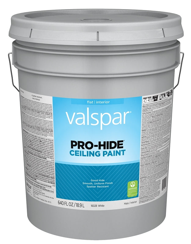 Valspar Pro-Hide 16028 028.0016028.008 Ceiling Paint, Flat, White, 5 gal, Plastic Pail, Latex Base