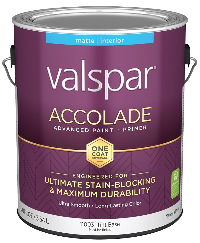 Valspar Accolade 1100 028.0011003.007 Latex Paint, Acrylic Base, Matte, Tint Base, 1 gal, Plastic Can