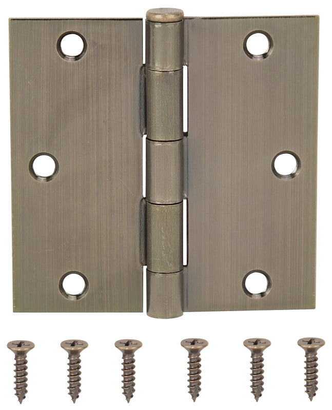 ProSource 20338ABX Square Corner Door Hinge, Steel, Antique Brass, Loose Pin, 180 deg Range of Motion