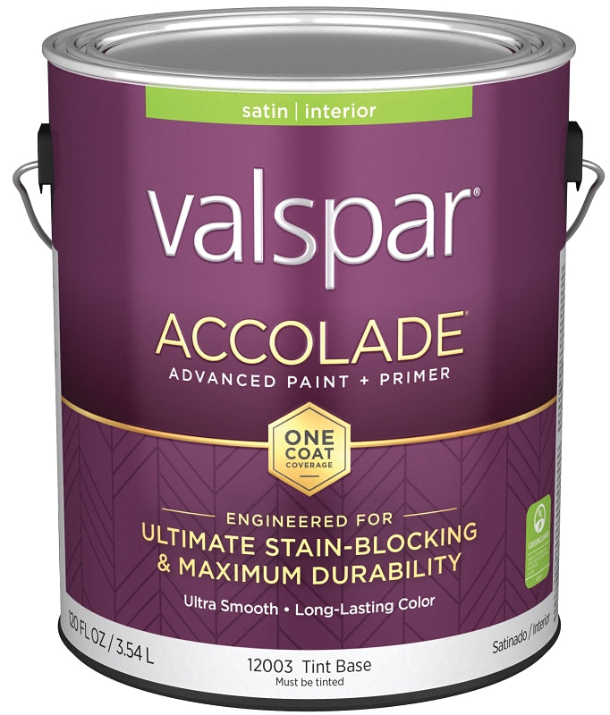 Valspar Accolade 1200 028.0012003.007 Latex Paint, Acrylic Base, Satin, Tint Base, 1 gal, Plastic Can