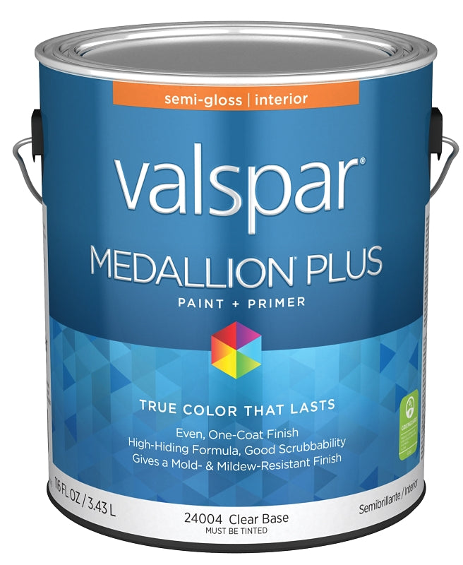 Valspar Medallion Plus 2700 028.0024004.007 Latex Paint, Acrylic Base, Semi-Gloss Sheen, Clear Base, 1 gal